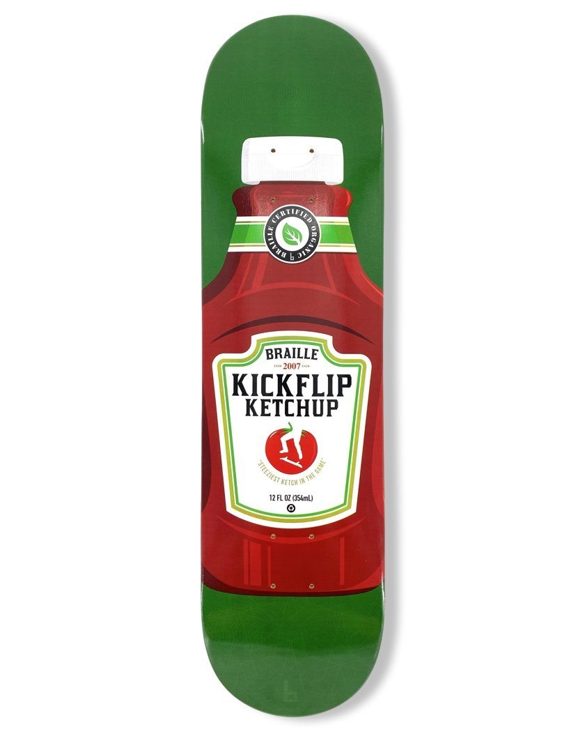 Condiment Series: Kickflip Ketchup Skateboard Deck skateboard deck Braille Skateboarding 