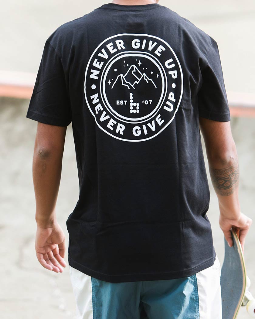 Never Give Up Skate Tee Shirt – Braille Skateboarding
